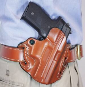 DESANTIS SPEED SCABBARD HOLSTR - RH OWB LEATHER SF XDM TAN