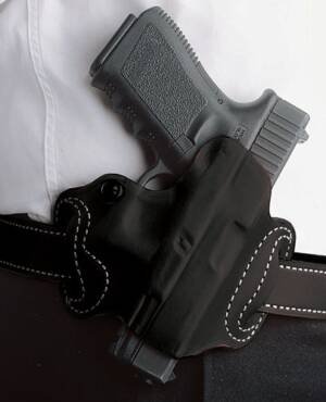 DESANTIS MINI SLIDE HOLSTER - OWB RH LEATHER 1911 BLACK