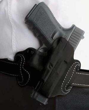 DESANTIS MINI SLIDE HOLSTER - OWB LH LEATHER S/A HELLCAT BLK